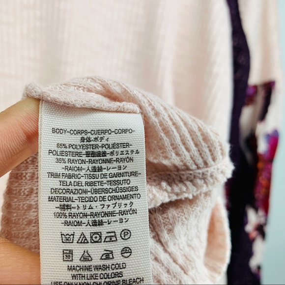 Free People Rose Combo Ballon Sleeves Thermal Top - Picture 5 of 7